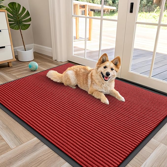 OLANLY Front Door Mat Indoor Outdoor Entrance, Waterproof Heavy Duty Doormat, Fade Resistant, Low Profile, Easy Clean Patio Porch Welcome Floor Mats for Entry, 47x34, Red