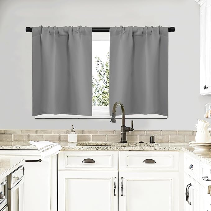 NICETOWN RV Blackout Curtains for Camper Windows, Short Room Darkening Curtains for Kitchen, Home Decoration Thermal Insulated Blackout Drapes for Small Windows (Silver Grey, 2 Panels, W29 x L20)