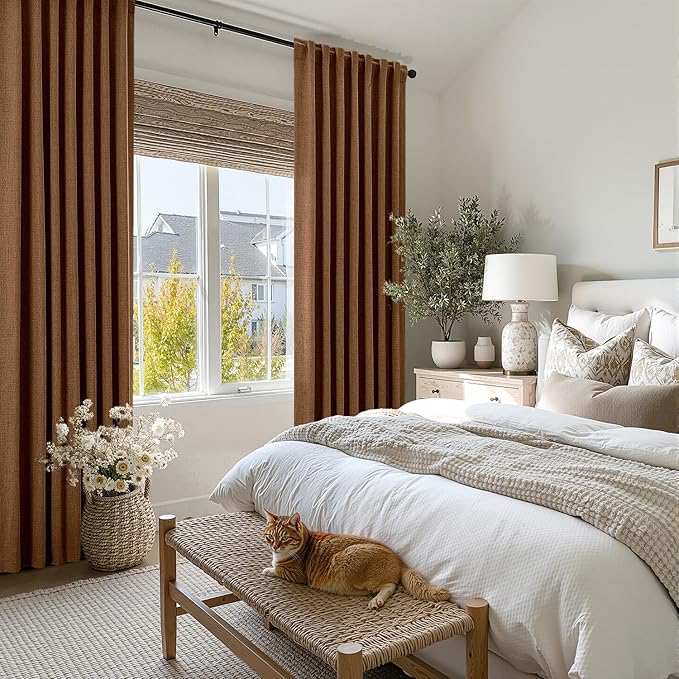 MIULEE 100% Blackout Linen Curtains for Bedroom, Brown Solid Luxury Decor Thermal Insulation Room Darkening Drapes for Living Room Nursery Back Tab Rod Pocket 42 x 90 Inches, 2 Panels