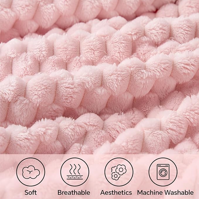 BEDELITE Fleece Blanket - 3D Jacquard Decorative Pink Queen Size Blankets for Bed, Soft and Cozy Warm Plush Fluffy Blanket All Seasons Suitable, 90x90Inches