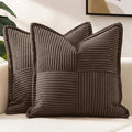 MIULEE Decorative Throw Pillow Covers for Couch Bed Livingroom 20x20 Inch Set of 2 Dark Brown Boho Accent Throw Pllows Broadside Striped Patchwork Soft Corduroy Pillowcases