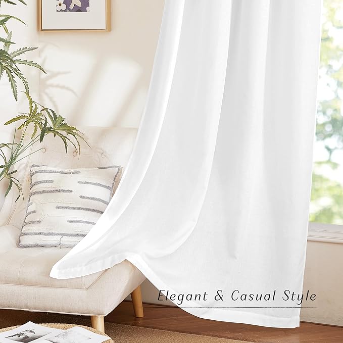 NICETOWN White Linen Short Curtains for Kitchen 48 inches Long, Grommet Top Privacy Added Drapes with Light Filtering Window Treatments for Kids Room, W42 x L48, 2 Panels