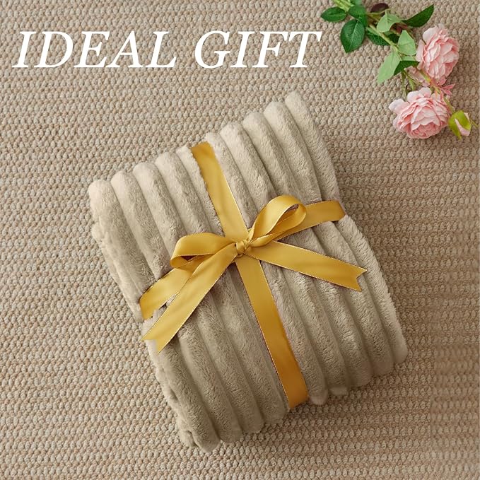 BEDELITE Twin Blanket for Couch & Bed, 300GSM Soft & Warm Fleece Blanket, Decorative and Giftable Striped Linen Blankets for Women, Men, 60"x80"