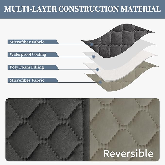 ISSUNTEX Double Protection 100% Waterproof Sofa Covers for Living Room, Couch Covers for 3 Cushion Couch Sofa, Reversible Furniture Protector Sofa Cover for Dogs, Pets, Kids (Sofa, Dark Gray/Beige)