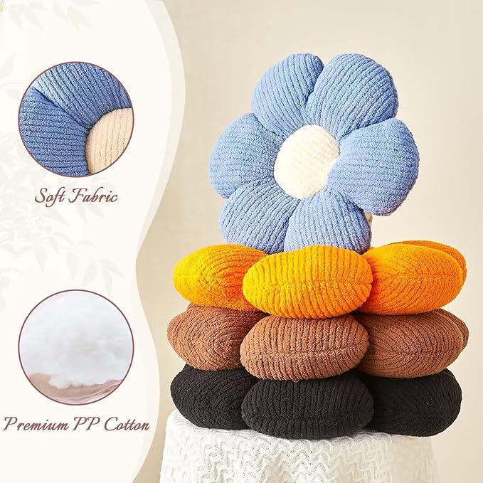 Throw Pillow, Blue Daisy Flower Shape Floor Cushion, 17.7 Inch