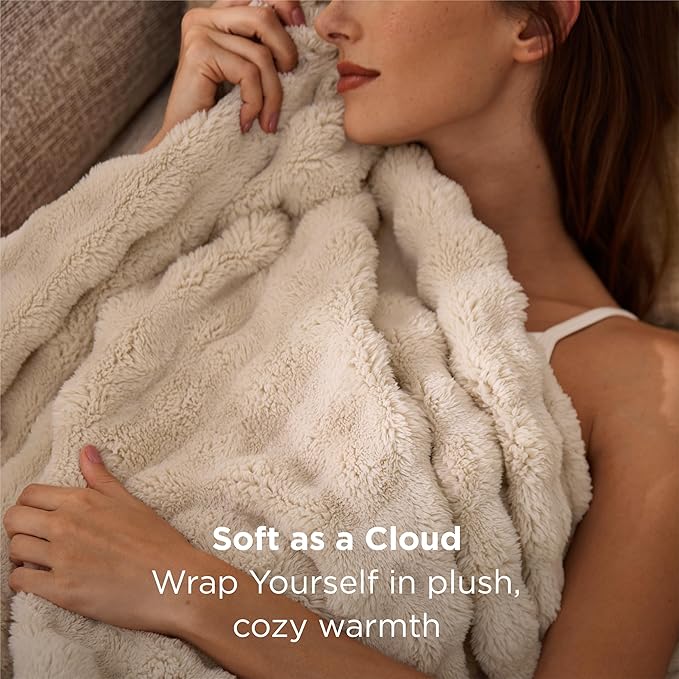 Bedsure 3D Fleece Bubble Blanket for Couch - GentleSoft Beige Twin Blanket for Sofa Bed Room Decor - Luxury Soft Cozy Gifts for Kids, Lightweight, All Seasons, Beige, 60"×80"