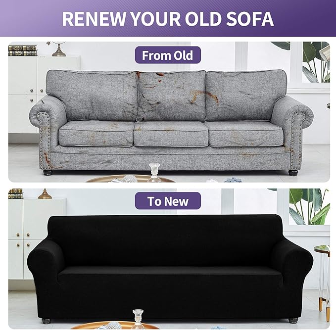 Joccun Stretch Loveseat Couch Cover Slipcover, 1-Piece Sofa Cover for 2 Cushion Couch Spandex Jacquard Washable Furniture Protector Cover for Living Room,Kids,Pets（Loveseat,Black）