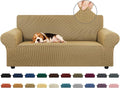 KEKUOU Stretch Loveseat Sofa Cover Slipcover,Couch Covers for 2 Cushion Couch Sofa (55"-78") Furniture Protector Sofa with Elastic Bottom for Kids,Dog. Jacquard Small Checked (Medium,Tan)