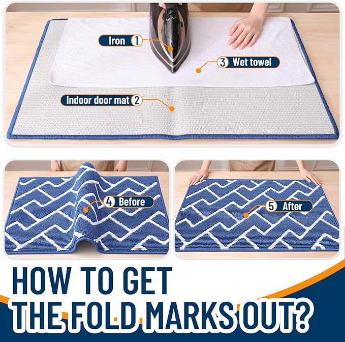 OLANLY Front Door Mat, Non-Slip Rubber Backing, Dirt Resistant and Absorbent, Washable, Easy to Clean Low-Profile Indoor Doormat for Back Door, Entryway, Inside Entrance, 36x24, Navy