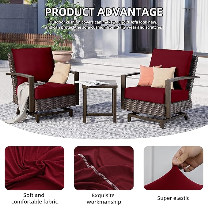 8Pcs Outdoor Cushion Covers, Patio Cushion Covers,Stretch Elastic Slipcovers, Replacement Washable & Reusable Furniture Protector for Patio Couch (Claret,Cover Only)