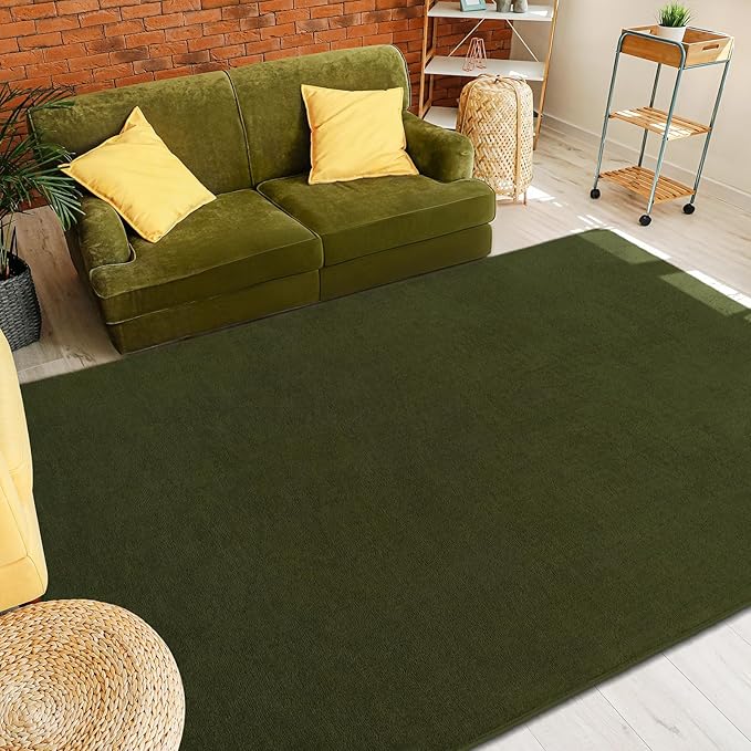Amearea Modern Area Rugs for Bedroom Living Room, 4x6 Feet Olive Green Thickened Memory Foam Rug, Fluffy Indoor Washable Rugs Non Slip Minimalist Carpet for Kids Boys Girls Dorm Nursery Room Decor