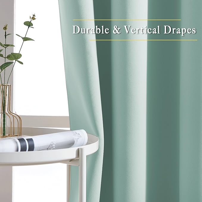 NICETOWN Seafoam Green Blackout Curtains 90 inches Long, Grommet Thermal Insulated Blackout Window Treatments Sound Reducing for Bedroom/Living Room, 2 Panels, W52 x L90