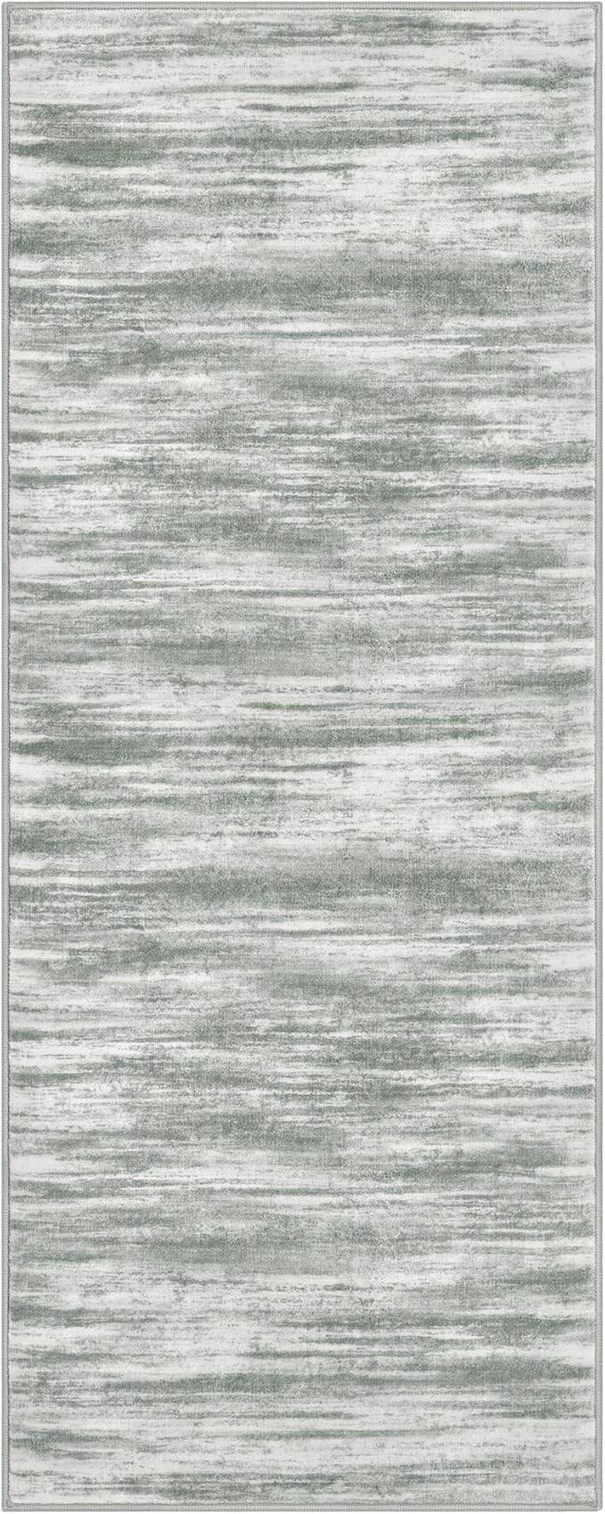 KOZYFLY Kitchen Runner Rug for Hallway Non-Slip Modern Abstract Runner Rug 2x5 Grey Green, Washable Carpet Runner Laundry Room Mat with Soft Low Pile for Entryway Bathroom Bedroom Kitchen