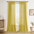Celery Yellow Linen Curtains 102 Inches Long 2 Panel Set Back Tab Rod Pocket Semi Sheer High Window Drapes Light Filtering Burlap Look for Neutral Farmhouse Decor Curtain in Living Room 52x102