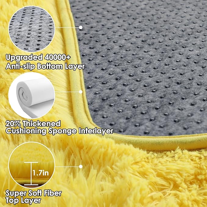 ONASAR Yellow Area Rugs for Bedroom Living Room, Fluffy 4x6 Indoor Bedside Floor Throw Rug, Soft Plush Shaggy Carpet for Nursery Kids Girls Boys Teen Dorm Home Office Decor Aesthetic