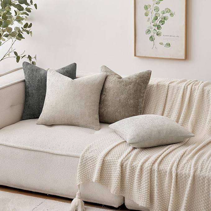 MIULEE Pack of 2 Couch Throw Pillow Covers 16x16 Inch Dark Gray Modern Boho Accent Decorative Pillow Covers Soft Chenille Farmhouse Cushion Covers for Home Decor Bed Sofa Living Room