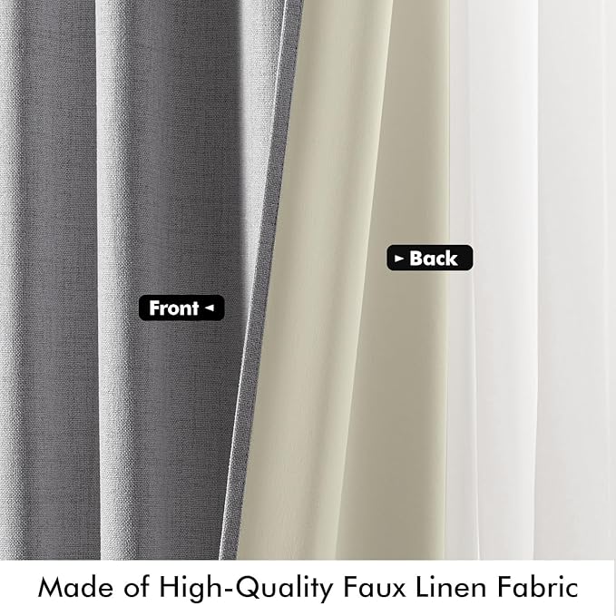 MIULEE 100% Blackout Linen Curtains for Bedroom, Glacier Gray Solid Luxury Decor Thermal Insulation Room Darkening Drapes for Living Room Nursery Back Tab Rod Pocket 42 x 90 Inches, 2 Panels
