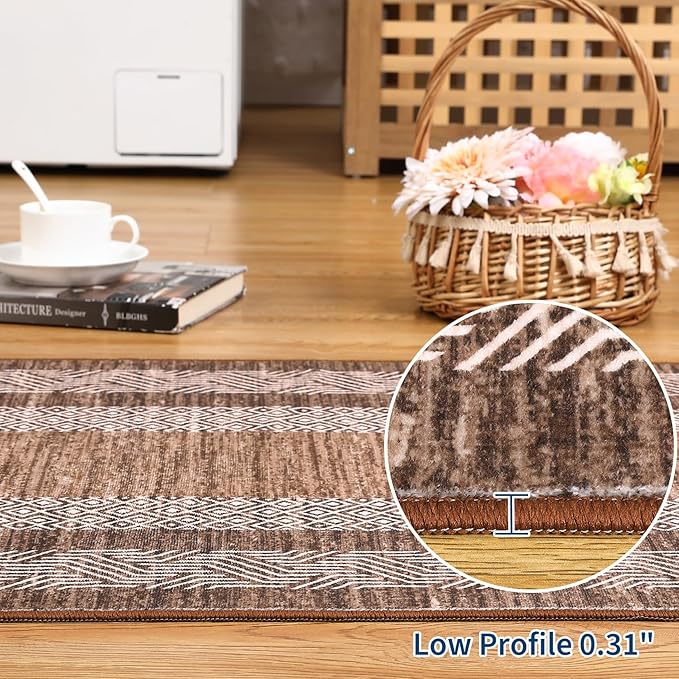 Washable 2.5x10 Kitchen Runner Rug, Easy Clean Geometri Rugs for Hallway Entryway, Indoor Outdoor Non Slip Rug Farmhouse Morden Carpet Door Mat Area Rug for Laundry Room Dark Brown
