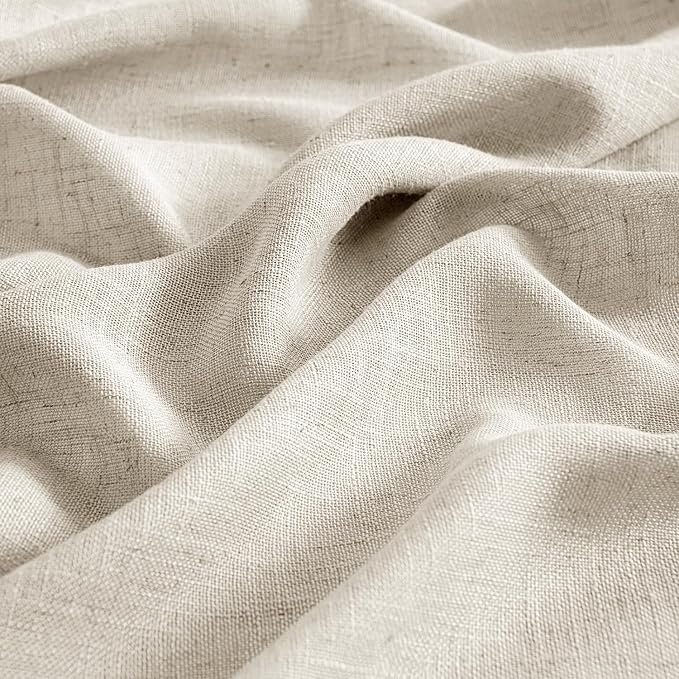 MIULEE Cream Linen Curtains 45 Inch Length 2 Panels for Bedroom Living Room, Soft Linen Textured Window Drapes Semi Sheer Light Filtering Back Tab Rod Pocket Farmhouse Modern Burlap Look Decor