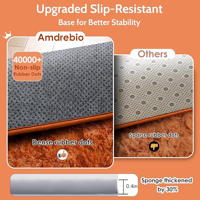 Amdrebio Burnt Orange Round Area Rug 5Ft for Bedroom Living Room, Fluffy Fuzzy Shaggy Furry Circle Rugs for Kids Room Decor Aesthetic, Cute Plush Shag Dark Orange Carpet for Nursery Dorm Classroom