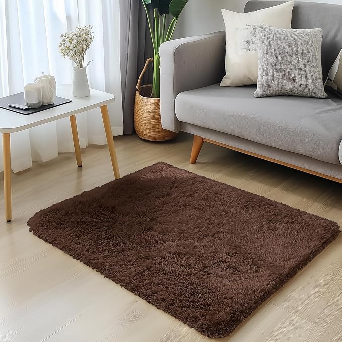OLANLY 3x3 Machine Washable Small Bedside Rug, Soft Fluffy Shaggy Entryway Throw Rugs for Bedroom, Living Room, Indoor Floor Carpet for Kids Girls and Boys, Nursery Rooms, Home Decor Aesthetic, Coffee