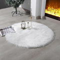 linmopm Faux Fur Rug Sheepskin Shag Fluffy Fuzzy White 3x3 ft Rugs for Bedroom Bedside Bed Floor Living Room Plush Round High-Density Cushion Carpet Super Sofa Cover