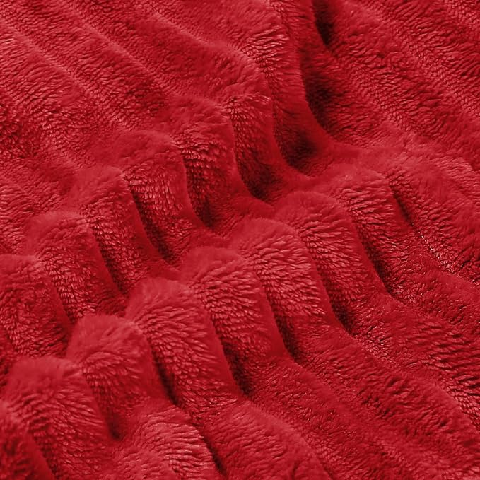 BEDELITE Fleece Blanket Queen Size – 3D Ribbed Jacquard Soft and Warm Decorative Fuzzy Blankets – Cozy, Fluffy, Plush Lightweight Throw Blankets for Couch, Bed, Sofa(Red, 90x90 inches)