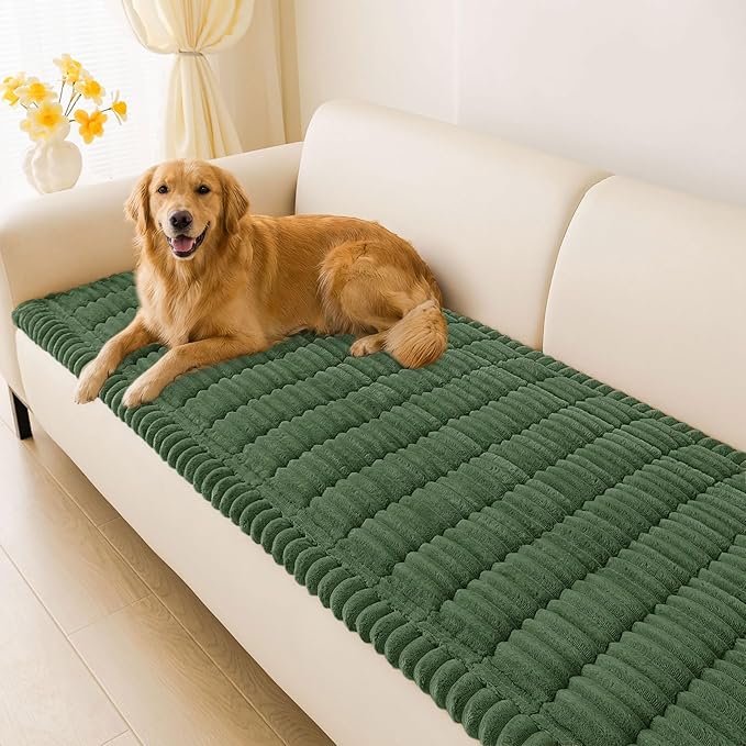 hyha Couch Covers for Dogs Washable, Non Slip Plush Dog Sofa Protectors, Fuzzy Pet Couch Covers for 3 Cushion Sofa Pet Friendly (Dark Green, 27.6" x 59")