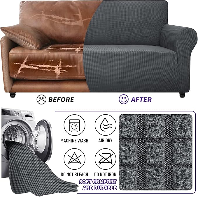ZNSAYOTX Super Stretch Couch Cover Love Seat Sofa Covers for Living Room Dogs Pet Friendly Furniture Protector Spandex Loveseat Slipcovers with Anti Slip Foam Sticks (Dark Grey, Loveseat)