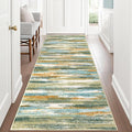 Lansny Modern Abstract Runner Rug 3x8, Green Mustard Multi Washable Kitchen Runner Non-Slip Soft Hallway Rug Runner Thin Print Faux Wool Carpet for Entryway Bedroom Laundry Room Indoor Home Office