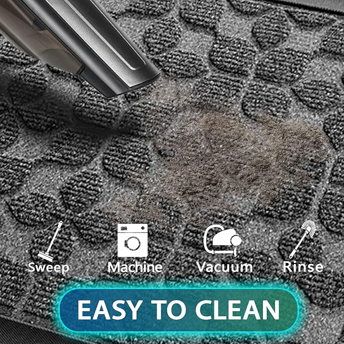 Bulijojo Sturdy Front Entrance Doormats,Durable Heavy Duty Welcome Mat,Thick Absorbent Natural Rubber Non Slip Mat,Easy Clean Entryway Mat Geometric Grey 23"x35"