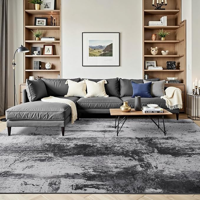 Toneed Abstract Area Rug 6x9 Modern Washable Rug Soft Non Slip Rug Low Pile for Bedroom Living Room Dining Room Slate Grey