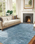 Latte&Fog 9x12 Area Rug for Living Room, Extra Large Blue Modern Abstract Washable Rugs, Boho Non Slip Low Pile Carpet for Indoor Bedroom Dining Room, Office, Dorm, Classroom and Farmhouse - Blue