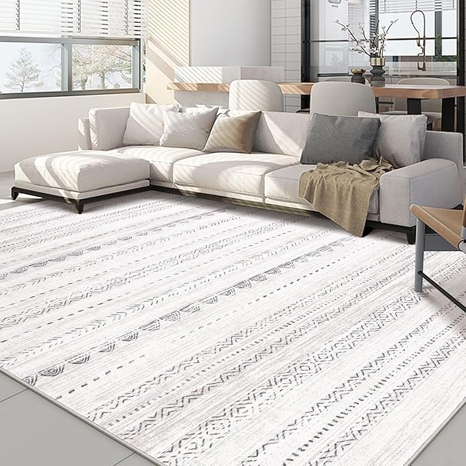 Nakagishi Area Rug Living Room Rugs: 5x7 Washable Boho Large Neutral Farmhouse Soft Moroccan Stain Resistant Indoor Floor Carpet for Bedroom Nursery Kids Playroom Office Dining Room Home House- Gray