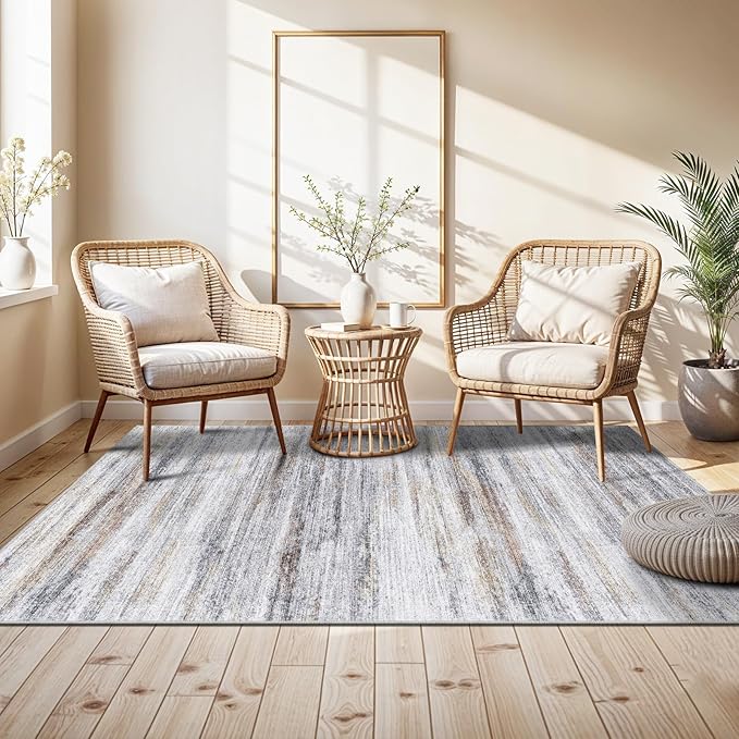 4x6 Rugs for Living Room: Non-Slip Washable Area Rug for Hallway Entryway Kitchen Bedroom - Easy-to-Clean Stain and Water Resistant Carpet - Soft Low-Pile Throw Mat Beige Grey