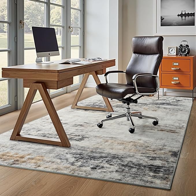 Toneed Abstract Area Rug 5x8 Modern Washable Rug Soft Non Slip Rug Low Pile for Bedroom Living Room Dining Room Grey/Brown