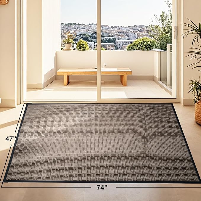 Mibao Front Door Mat, Heavy Duty Durable Welcome Mat for Outdoor Indoor, Dirt Trapper Waterproof Super Absorbent Door Mat for Entryway Outside Patio Porch, 73" x 46", Beige