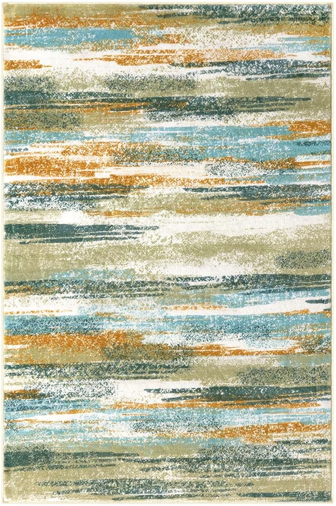 Lansny Modern Abstract 6x9 Machine Washable Living Room Rug Non-Slip Soft Bedroom Area Rug Green Mustard Multi Ultra Thin Print Faux Wool Floor Carpet Throw Rug for Nursery Playroom Dining Room Indoor