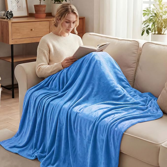 Exclusivo Mezcla Fleece Throw XL Blanket for Couch, Sofa, Super Soft and Warm Washed Blue Blankets, All Season, Cozy, Plush, Lightweight, 50x70 Inches