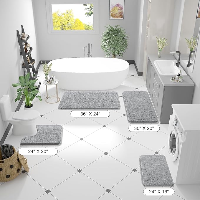 OLANLY Bathroom Rugs 59x20, Extra Soft Absorbent Chenille Bath Rugs, Rubber - Image 2