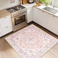 RELEANY Area Rugs Square 4ft Washable Non-Slip, Floral Vintage Distress Print Pattern Medallion Carpet for Living Room Bedroom Dining Room, Pink Greypink Cute