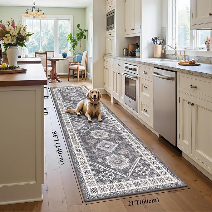 HEBE Washable Kitchen Rugs Runner 2'x 8', Non Slip Hallway Runner Rug, Low Pile Entryway Rug Laundry Room Mat Kitchen Carpet Runners for Hallways, Bathroom, Laundry, Bedside Rug