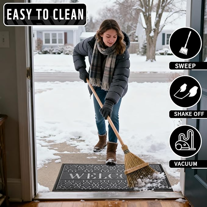 Yimobra Welcome Mat Outdoor Indoor, All-Season Waterproof Front Door Mat Outside Entrance, All-Weather Heavy Duty Non-Slip Doormat, Low Profile Porch Patio Entrance Mats, 60x36, Dark Grey