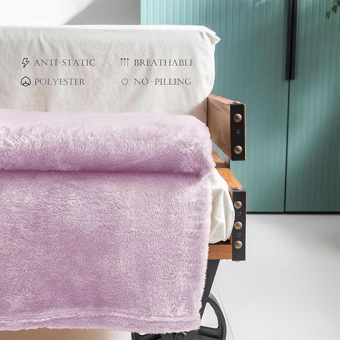 Exclusivo Mezcla Plush Fuzzy Fleece Throw Blanket Extra Large, Super Soft, Fluffy and Warm Blankets for Couch, Bed, All Season (Light Purple, 50x70 inches)