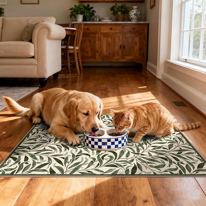 Boho Outdoor Rug - 28" x 43" Front Door Mat Indoor Outside Entrance Non-Slip Washable Outdoor Mat Spring Sage Green Leaf Rug for Entryway Kitchen Bedroom Layered Doormat for Front Porch