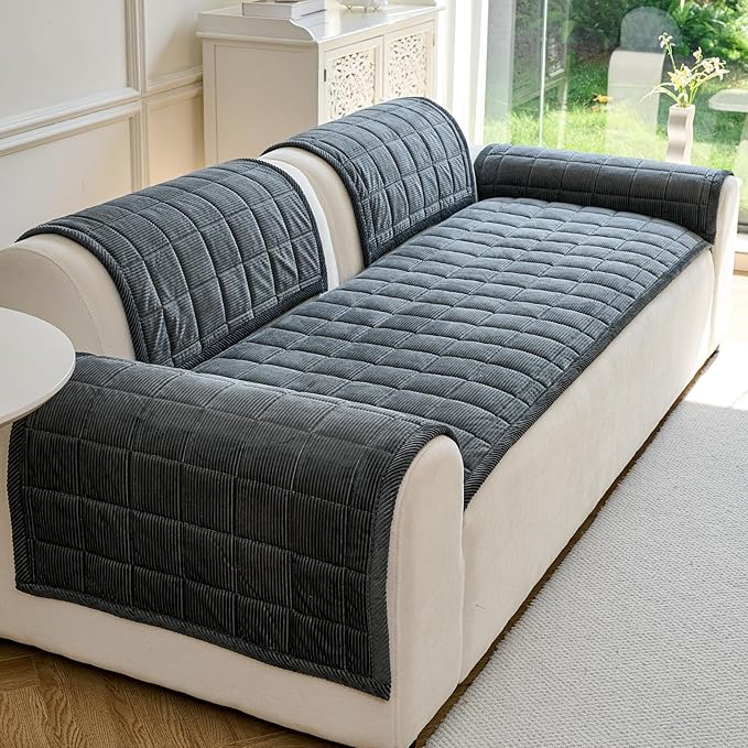 Couch Covers for Dogs Washable, Non Slip Couch Covers for Loveseat Sofa Pet Friendly, Soft Fuzzy Sofa Covers for Pet, Dog Couch Cover Furniture Protector(1PC,Dark Grey,27.6"x82.7")