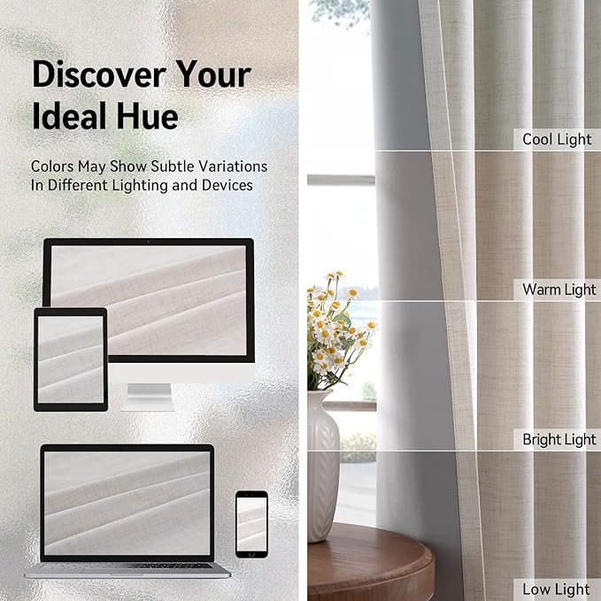100% Blackout Curtains 63 Inch Length Linen Textured Blackout Curtains for Bedroom Grommet Curtains for Living Room Window Treatment Curtain Drapes(50"W x 63"L, 2 Panels, Beige)