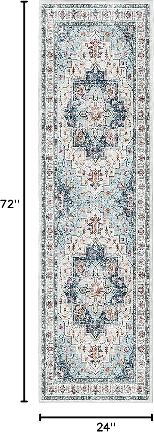 Madane Washable Runner Rug - 2x6 Rug Runners for Hallways 6 Feet Non Slip Vintage Kitchen Runner Rug Ultra-Thin Bathroom Runner Rugs Carpet Laundry Room Bedroom (2x6ft, Blue)