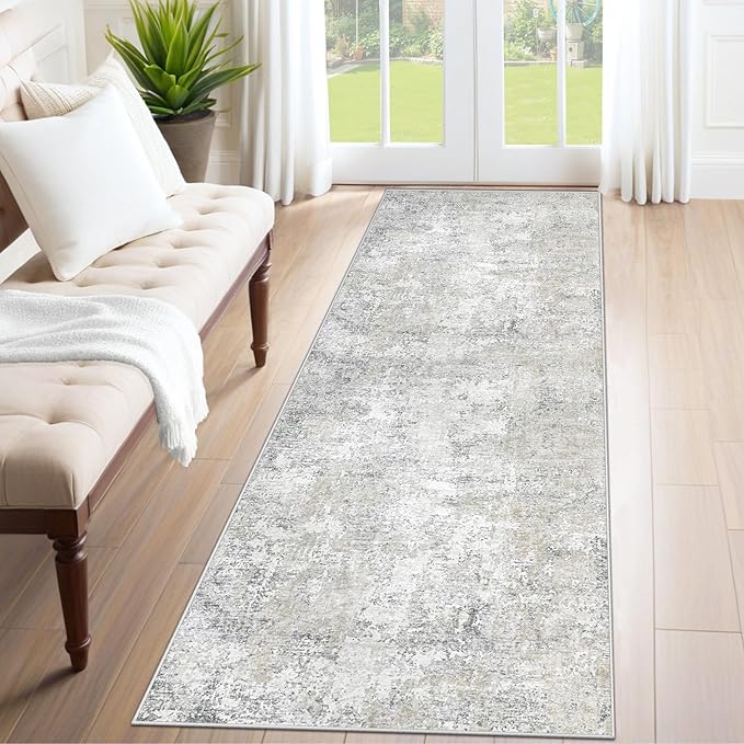 2x7 Runner Rug for Hallway, Washable Modern Abstract Runner Rugs Neutral Soft Non Slip Kids Rug Stain Resistant Indoor Runners for Entryway Bedroom Kitchen Laundry Room(BeigeGrey, 2'x7')