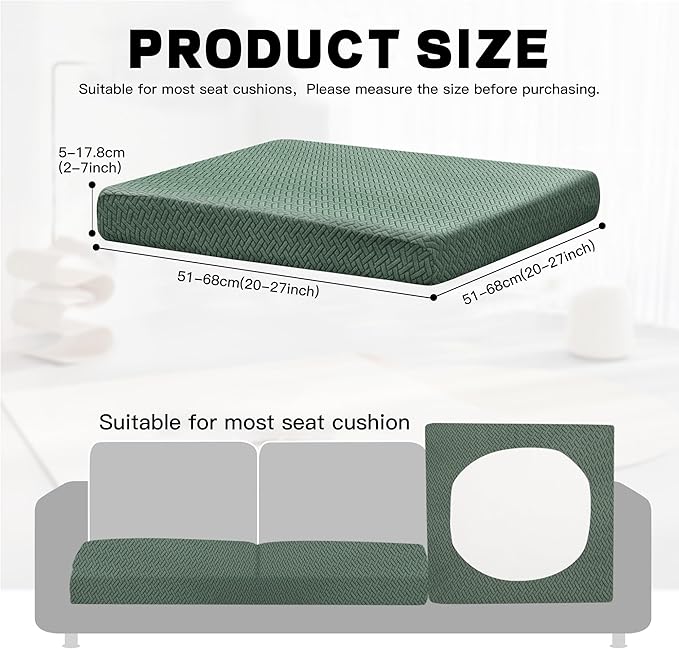 8Pcs Outdoor Cushion Covers, Patio Cushion Covers,Stretch Elastic Slipcovers, Replacement Washable Furniture Protector for Patio Couch,Thick Jacquard Textured Twill Fabric(Matcha Green,Cover Only)